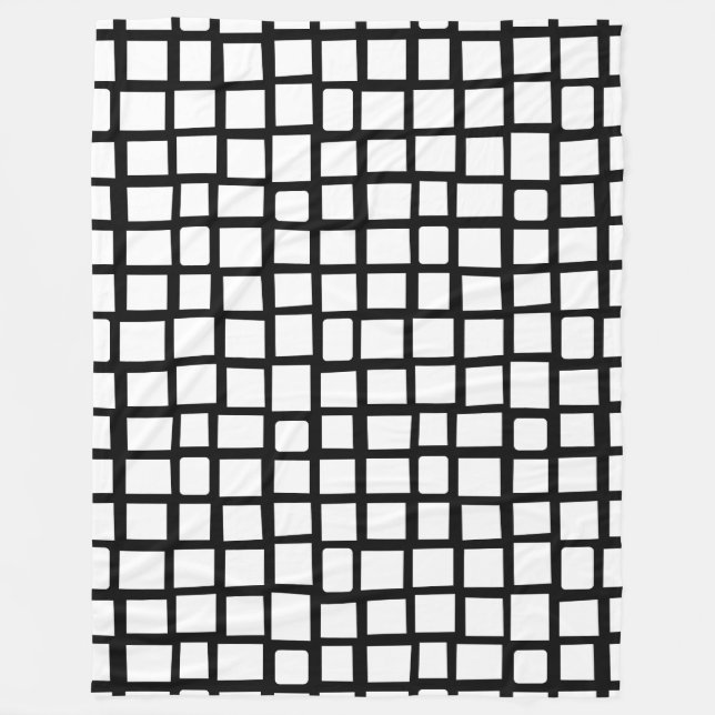 270215 Irregular rectangles - White on Black Fleece Blanket (Front)