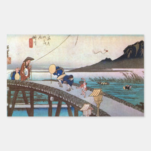 27. 掛川宿, 広重 Kakegawa-juku, Hiroshige, Ukiyo-e Rectangular Sticker