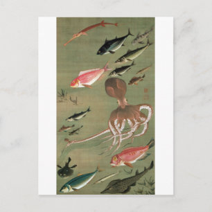 27. 諸魚図, 若冲 Various Fishes, Jakuchū, Japan Art Postcard