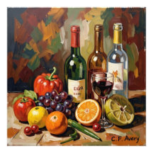 27.03" x 27.03" Still Life Wine Fruit 