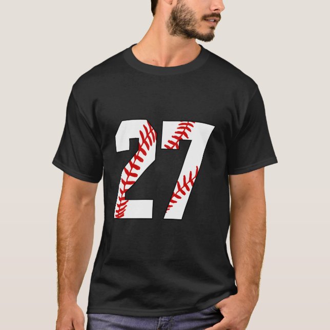 27 Baseball Laces Baseball Mom Jersey Number 27 T-Shirt (Front)
