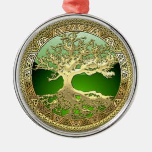 [27] Golden Celtic Tree of Life Metal Ornament