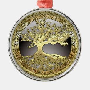 [27] Golden Celtic Tree of Life Metal Ornament
