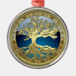 [27] Golden Celtic Tree of Life Metal Ornament