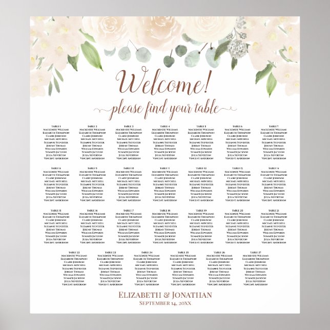 27 Table Champagne Peach Boho Roses Seating Chart (Front)