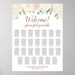 27 Table Champagne Peach Boho Roses Seating Chart