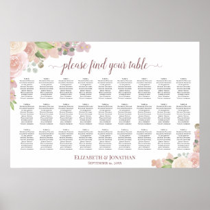 27 Table Elegant Pink Roses Wedding Seating Chart