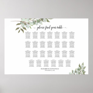27 Table Eucalyptus Leaves Wedding Seating Chart