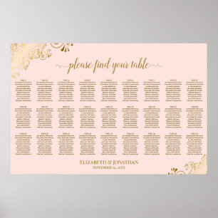 27 Table Wedding Seating Chart Blush Pink & Gold