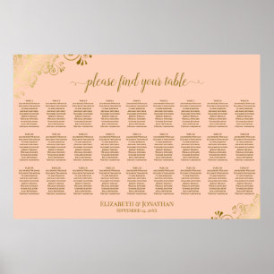 27 Table Wedding Seating Chart Coral Peach & Gold