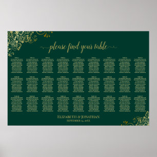 27 Table Wedding Seating Chart Emerald Green Gold