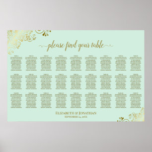 27 Table Wedding Seating Chart Mint Green & Gold