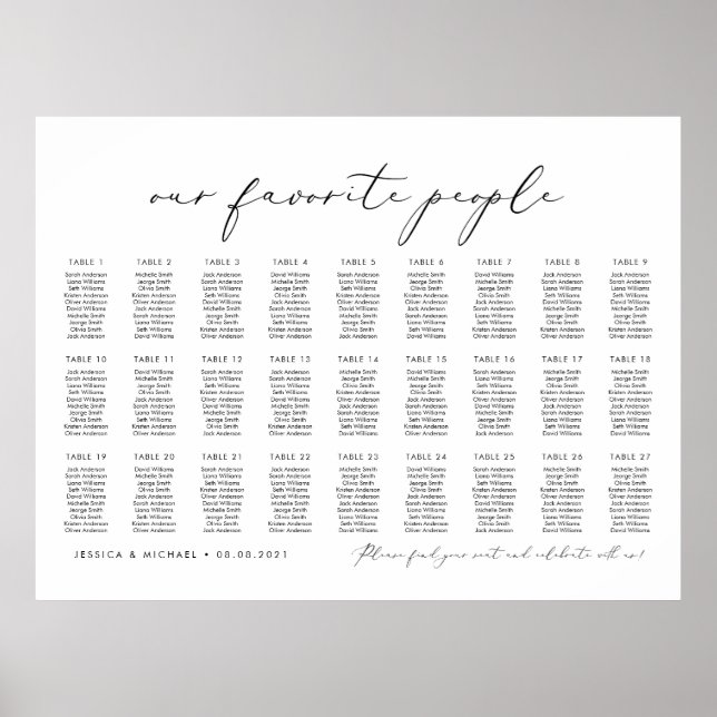 27 Tables Our Favourite People Seating Chart Plan (Front)