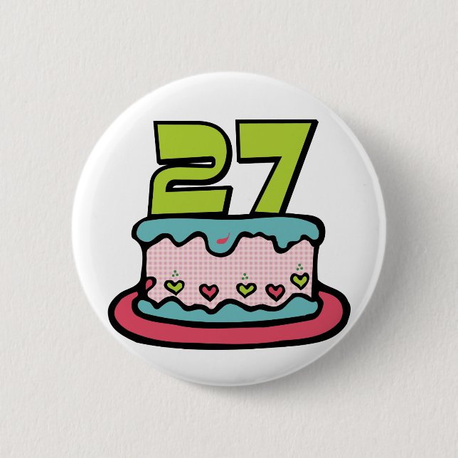 27 Year Old Birthday Cake 6 Cm Round Badge (Front)