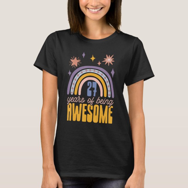 27 Years Of Being Awesome Retro Free Spirit Flower T-Shirt (Front)
