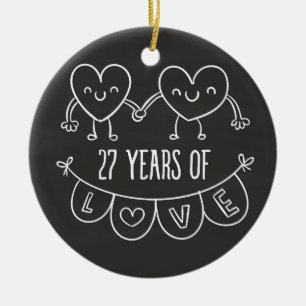 27th Anniversary Gift Chalk Hearts Ceramic Ornament