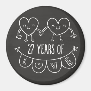 27th Anniversary Gift Chalk Hearts Magnet