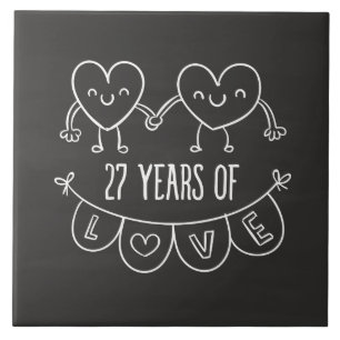 27th Anniversary Gift Chalk Hearts Tile