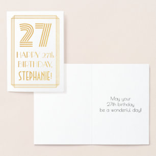 27th Birthday - Art Deco Inspired Look "27" & Name Foil Card