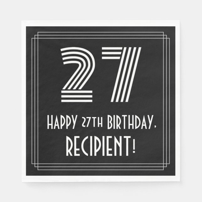 27th Birthday: Art Deco Inspired Look "27" + Name Napkin (Front)