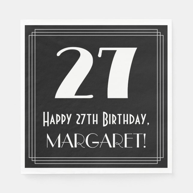 27th Birthday ~ Art Deco Inspired Look "27", Name Napkin (Front)