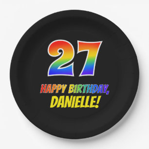 27th Birthday: Bold, Fun, Simple, Rainbow 27 Paper Plate