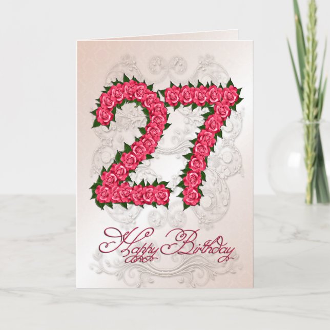 27th birthday card with roses and leaves (Front)