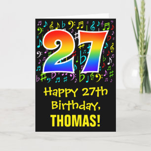 27th Birthday: Colorful Music Symbols + Rainbow 27 Card