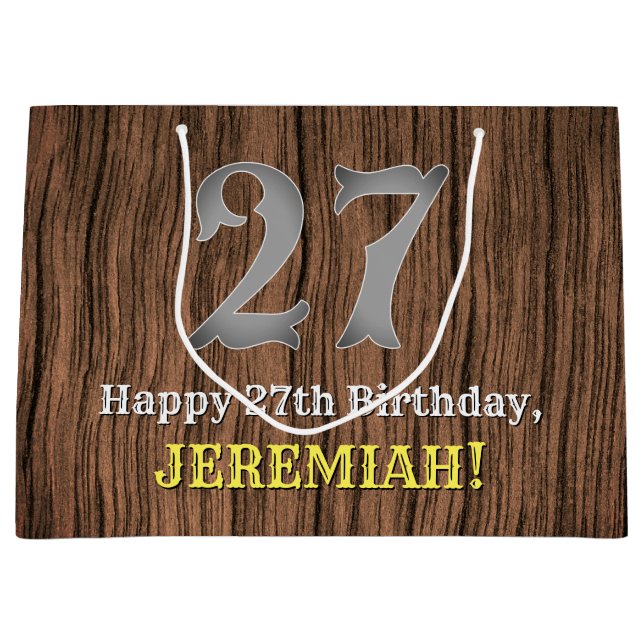 27th Birthday: Country Western Inspired Look, Name Large Gift Bag (Front)