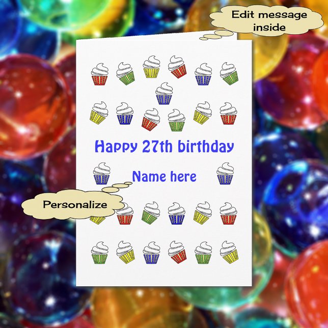 27th birthday cupcakes personalised name card (27 cupcakes)