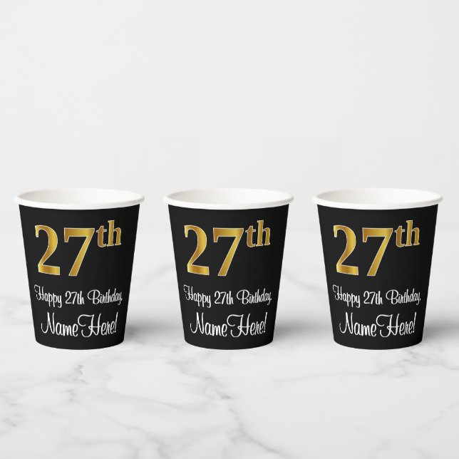 27th Birthday - Elegant Luxurious Faux Gold Look # Paper Cups (Multi)