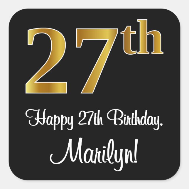 27th Birthday – Elegant Luxurious Faux Gold Look # Square Sticker (Front)