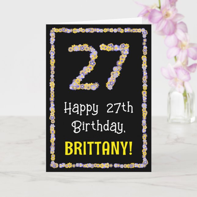 27th Birthday: Floral Flowers Number, Custom Name Card (Orchid)