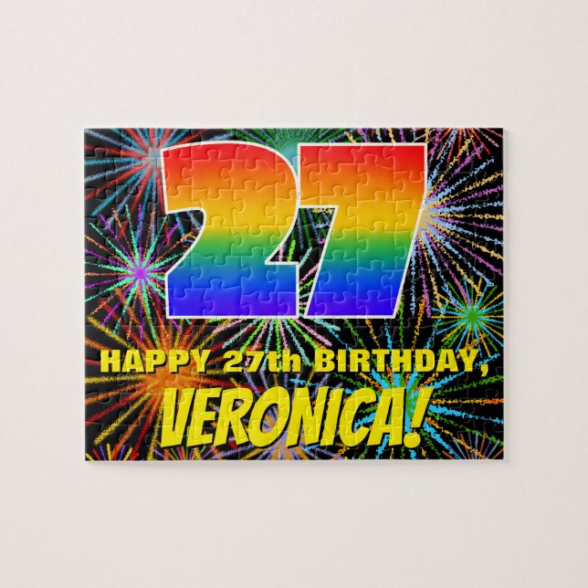 27th Birthday: Fun, Colorful Celebratory Fireworks Jigsaw Puzzle (Horizontal)