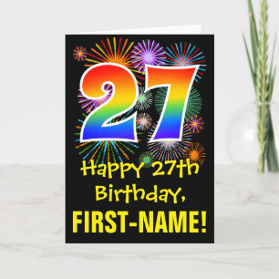 27th Birthday: Fun Fireworks Pattern + Rainbow 27 Card