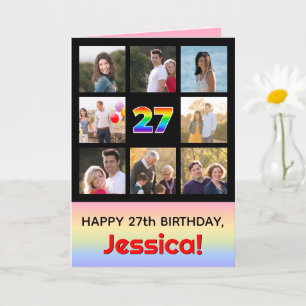 27th Birthday: Fun Rainbow #, Custom Photos + Name Card