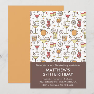 27th birthday invitation Stylish Cocktail Pattern