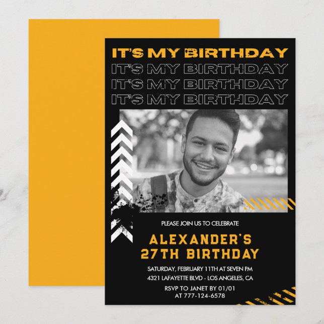 27th birthday invitations Men Photo Spray paint (Front/Back)