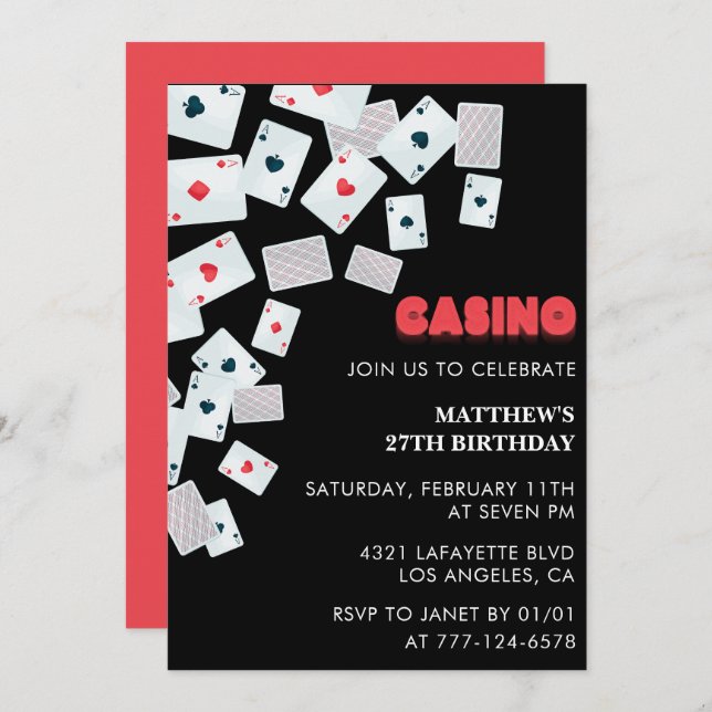 27th birthday invitations Men Poker Casino Vegas (Front/Back)