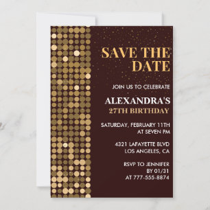 27th birthday invitations Save the date Gold