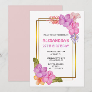 27th birthday invitations Tropical Floral Pink
