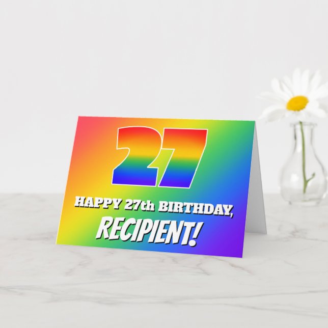 27th Birthday: Multicolored Rainbow Pattern # 27 Card (Small Plant)