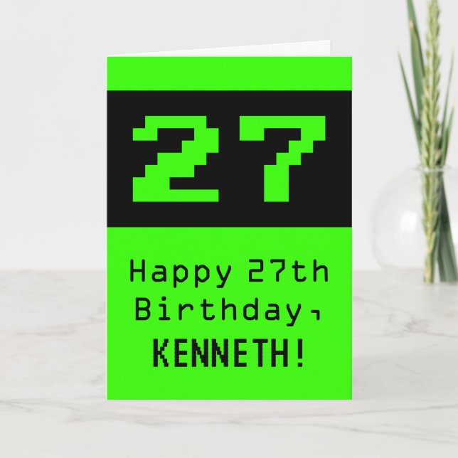 27th Birthday: Nerdy / Geeky Style "27" and Name Card (Front)
