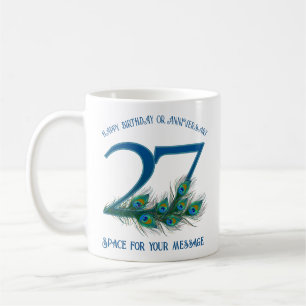 27th Birthday Or Anniversary Peacock Feather Coffee Mug