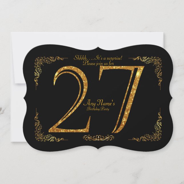 27th,Birthday party 27th,great Gatsby,black & gold Invitation (Front)