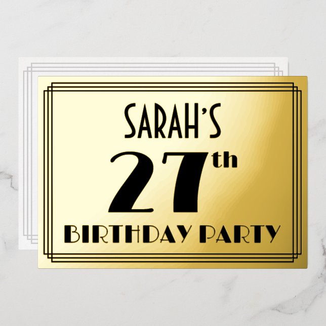 27th Birthday Party — Art Deco Look “27” + Name (Front/Back)