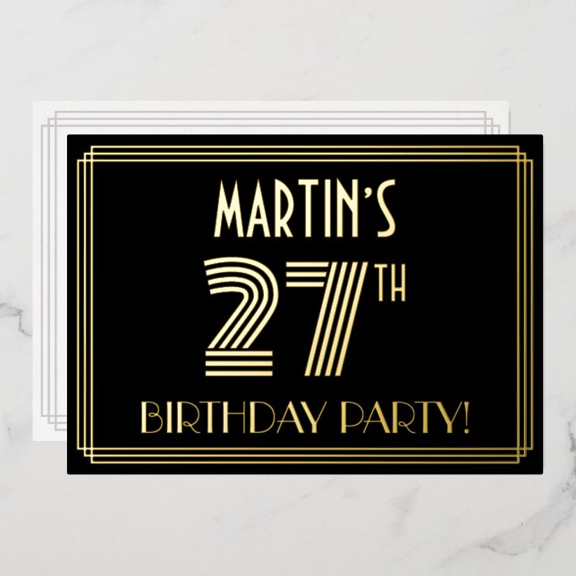 27th Birthday Party — Art Deco Style “27” + Name (Front/Back)