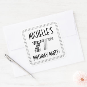 27th Birthday Party: Art Deco Style + Custom Name Square Sticker