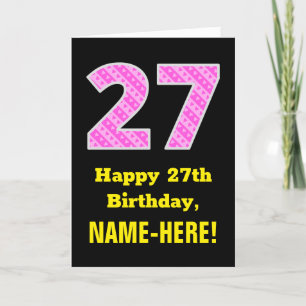 27th Birthday: Pink Stripes and Hearts "27" + Name Card