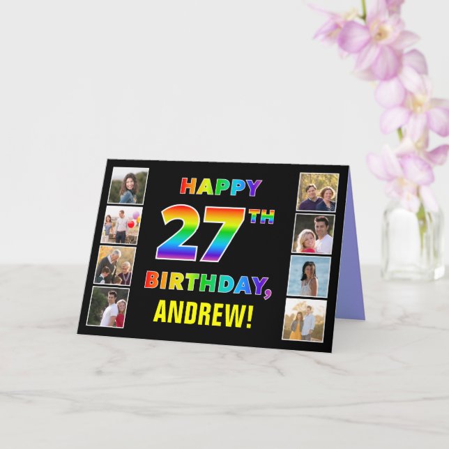 27th Birthday: Rainbow Text, Custom Photos & Name Card (Orchid)